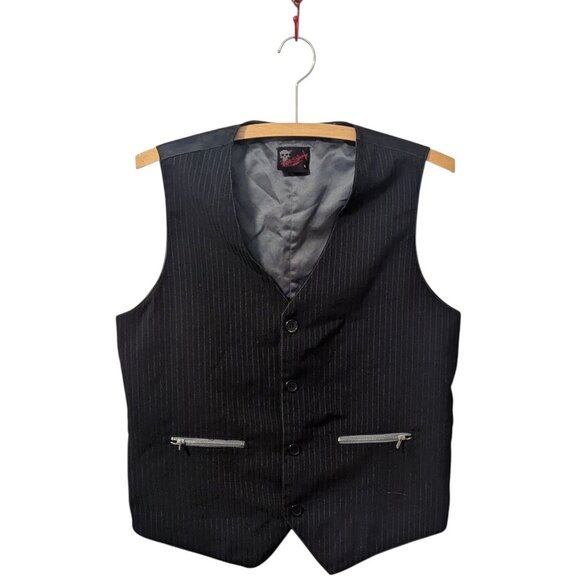 Y2K RockSteady Vest Ska Retro Rockabilly Punk Rock Pinstripe Zipper Pockets - Picture 6 of 6